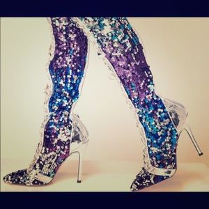 DOLLS KILL SEQUIN HIGH THIGH BOOTS